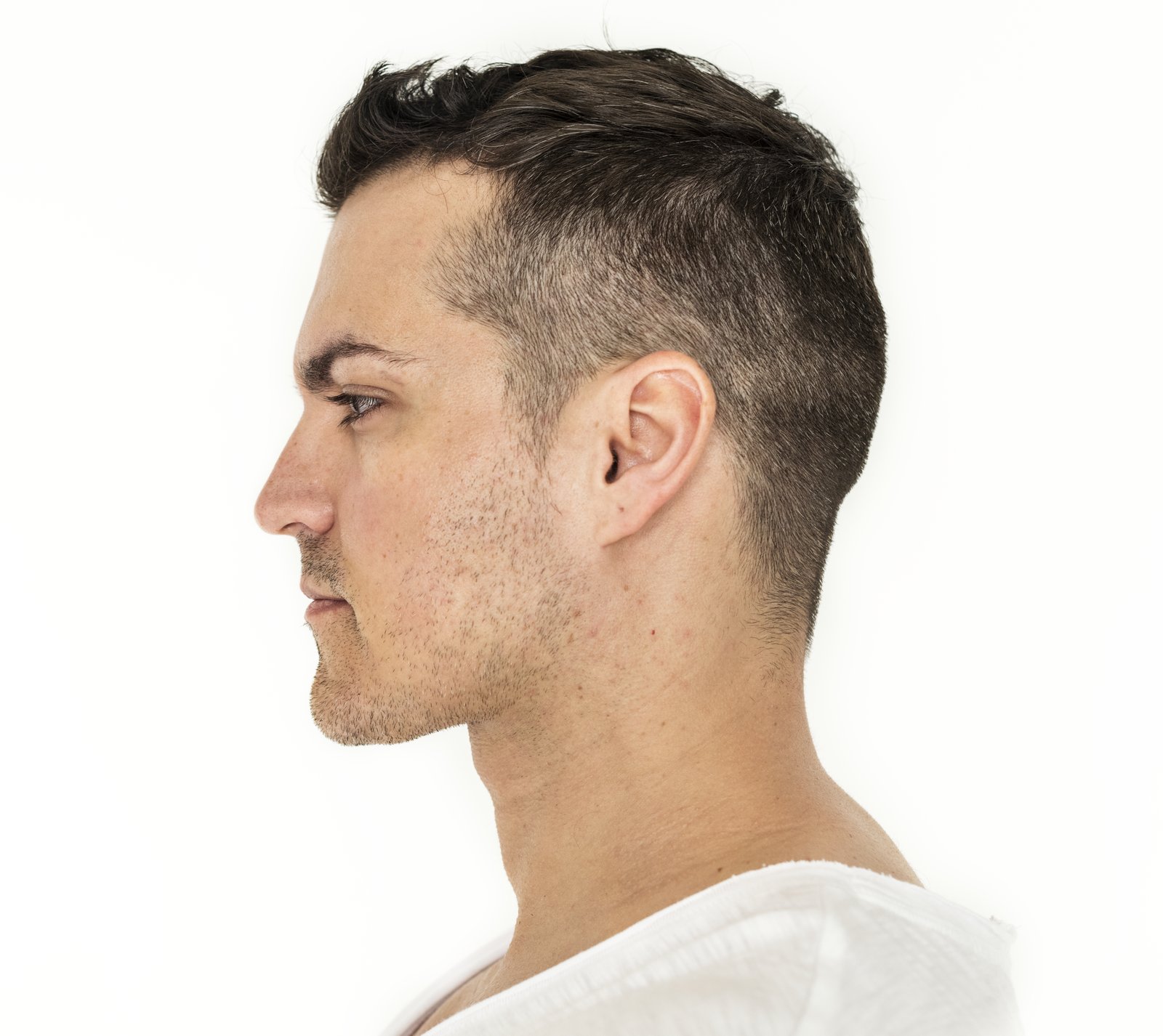 Man in profile with a strong, defined jawline
