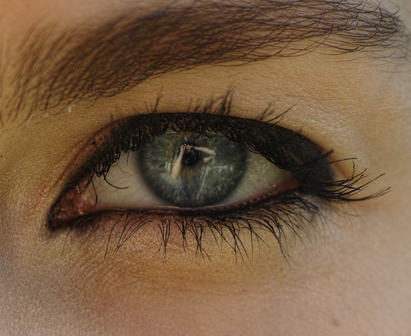 Close-up of an eye showing the upper eyelid below the eyebrow