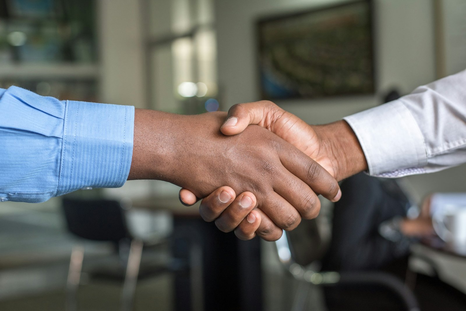 Two people shaking hands at a first meeting