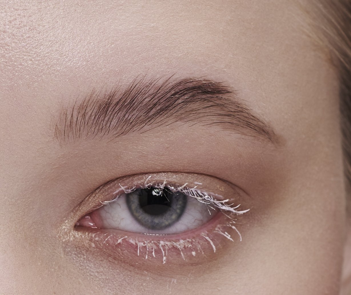 The eyelid area between the eyebrow and the eye