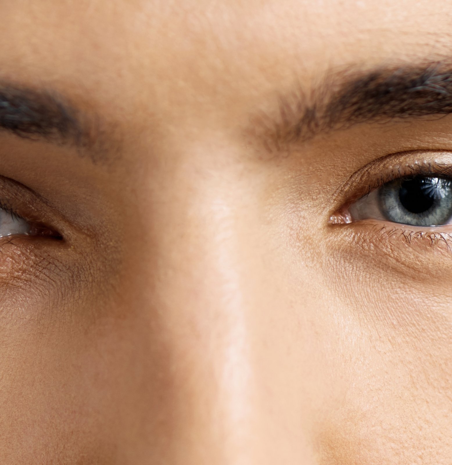 The bridge of the nose between the eyes